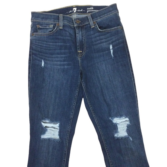 7 For All Mankind Gwenevere Ankle Distressed Skinny Jeans Size 27 - Picture 2 of 14
